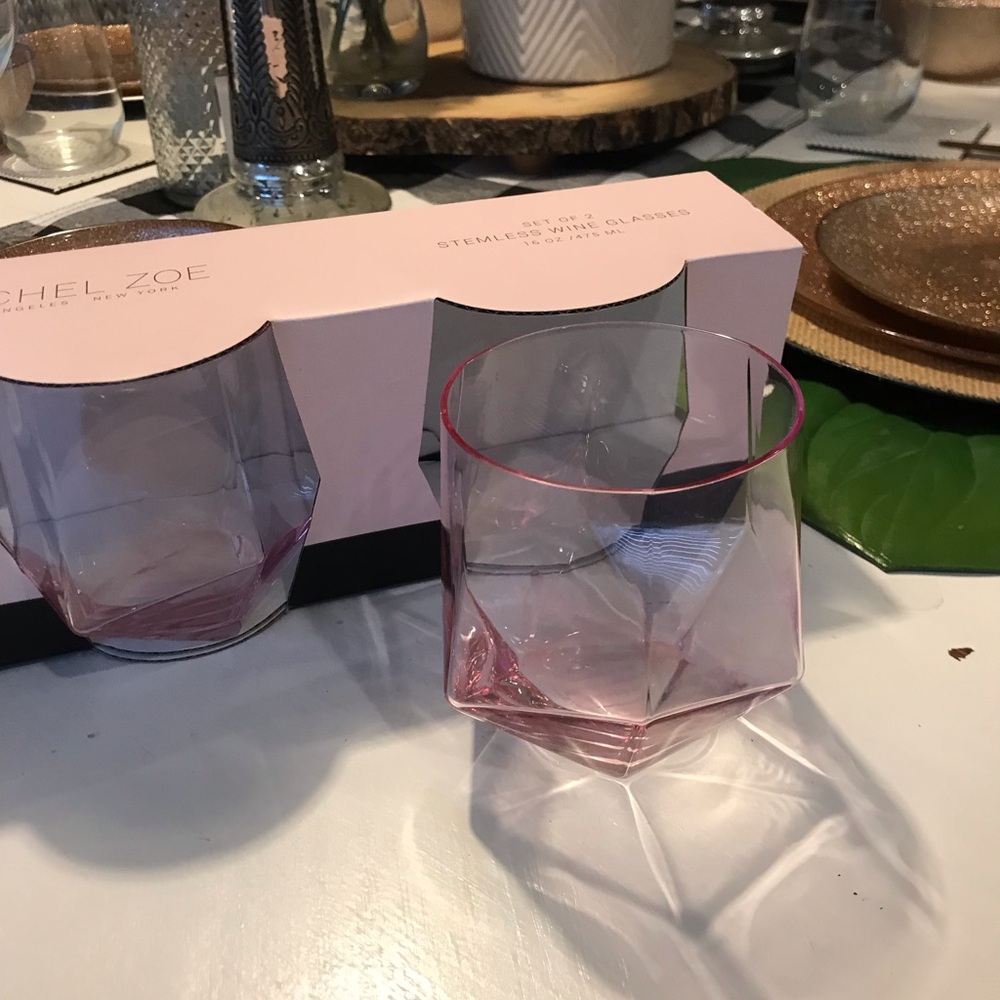 Rachel Zoe Stemless Pink Diamond Shaped Drink or Wine Glasses